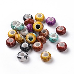Couleur Mélangete Perles européennes acryliques opaques peintes à la bombe, Perles avec un grand trou   , rondelle, couleur mixte, 12.5x7.5mm, Trou: 5mm, environ600 pcs / 500 g
