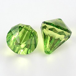 Vert Jaune Diamant facettes pendentifs en acrylique transparent, vert jaune, 15x16mm, trou: 1 mm, environ 260 pcs / 500 g