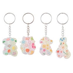 Coloré Porte-clés pendentif acrylique opaque imprimé ours/lapin, avec porte-clés fendus, colorées, 8.9~9.3 cm
