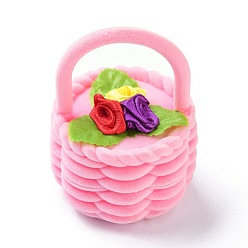 Pink Бархат кольца коробки, с пластиком и лентой, цветочные корзины, розовые, 5.8x6 см