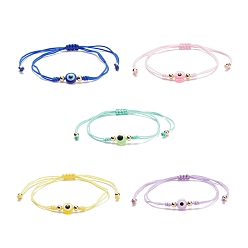 Mixed Color Resin Evil Eye Braided Bead Bracelet, Adjustable Bracelet for Women, Mixed Color, Inner Diameter: 3/8~4 inch(1~10cm)