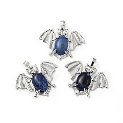 Sodalite Natural Sodalite Pendants, with Platinum Tone Brass Findings, Lead Free & Cadmium Free, Bat Charms, 32x43x8mm, Hole: 5x8mm
