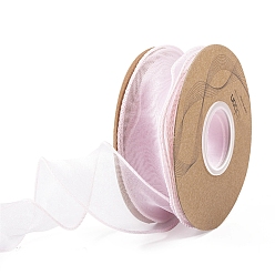 Бледно-Розовый Полиэстер органза лента, для упаковки подарков, изготовление галстука-бабочки, плоский, розовый жемчуг, 1-5/8 дюйм (40 мм), около 9.84 ярдов (9 м) / рулон