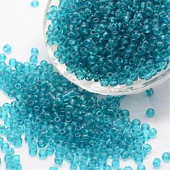 Turquesa Oscura 15/0 perlas de cristal de la semilla, Grado A, rondo, colores transparentes, turquesa oscuro, 1.3~1.5 mm, agujero: 0.5 mm, sobre 75000 unidades / libra