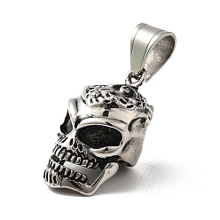 Antique Silver 304 Stainless Steel Pendants, Skull Charm, Antique Silver, 26x16x19mm, Hole: 9x7mm