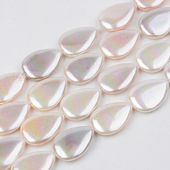 Floral White Electroplate Natural Freshwater Shell Beads Strands, Teardrop, Floral White, 18x13x4mm, Hole: 1mm, about 23pcs/strand, 16.14 inch(41cm)