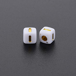 Letter I Opaque White Acrylic Beads, Metal Enlaced, Cube with Letters, Letter.I, 4.5mm, Hole: 2mm, about 5000pcs/500g