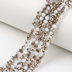 Blanco Electrochapa hilos de perlas de vidrio opacas, media de cobre recubierto, facetados, Rondana plana, blanco, 3x2 mm, agujero: 0.8 mm, sobre 165~169 unidades / cadena, 15~16 pulgada (38~40 cm)