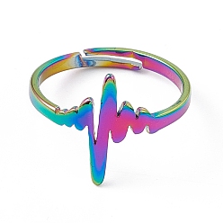 Rainbow Color Chapado en iones (ip) 201 anillo ajustable de latido del corazón de acero inoxidable para mujer, color del arco iris, tamaño de EE. UU. 6 1/4 (16.7 mm)