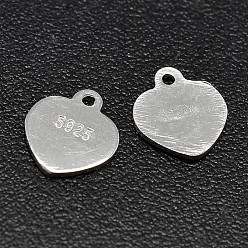 Silver 925 Sterling Silver Heart Charms, with S925 Stamp, for Valentine Gifts, Silver, 5.5x6x0.6mm, Hole: 0.5mm, about 152pcs/20g