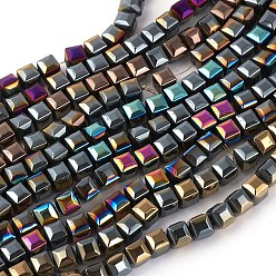 Mixed Color Electroplated Non-magnetic Synthetic Hematite Beads Strands, Faceted, Half Plated, Square, Mixed Color, 6x6x6mm, Hole: 0.8mm, about 71pcs/strand, 16.14 inch(41cm)