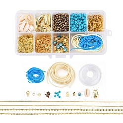 Golden Ocean Theme DIY Bracelet Making, with Iron Chains, Alloy Pendants, Glass Seed Beads, Enamel Charms, Nylon Thread, Elastic Thread and Korean Waxed Polyester Cord, Golden, 13.5x7x3cm