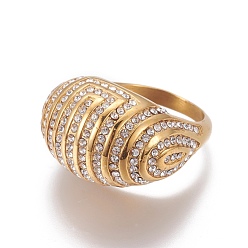 Golden Ion Plating(IP) 304 Stainless Steel Finger Rings, with Rhinestones, Crystal, Golden, Size: 9~10, 19~20mm