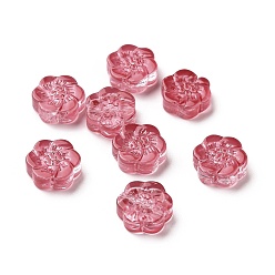 Pale Violet Red Transparent Spray Painted Glass Beads, Plum Blossom Flower, Pale Violet Red, 10x11x4mm, Hole: 1mm
