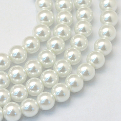 Blanco Hornear cristales de perlas de vidrio pintado, pearlized, rondo, blanco, 3~4 mm, agujero: 0.5 mm, sobre 195 unidades / cadena, 23.6 pulgada