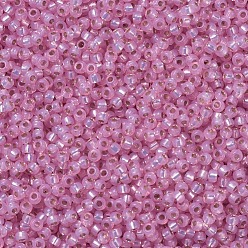 (RR555) Alabastro forrado en plata rosa teñida Cuentas de rocailles redondas miyuki, granos de la semilla japonés, (rr 555) teñido de alabastro forrado de plata rosa, 11/0, 2x1.3 mm, agujero: 0.8 mm, sobre 1100 unidades / botella, 10 g / botella
