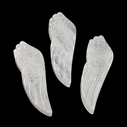 Cristal de Quartz Pendeloques de cristal de quartz naturel, pendentifs en cristal de roche, charmes d'ailes sculptées, 56~59x19~22x7~10.5mm, Trou: 1.3mm