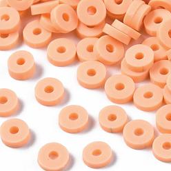 Light Salmon Eco-Friendly Handmade Polymer Clay Beads, Disc/Flat Round, Heishi Beads, Light Salmon, 4x1mm, Hole: 1mm, about 55000pcs/1000g