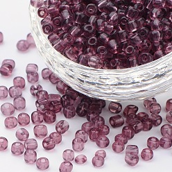 Rouge Violet Pâle Perles de rocaille en verre, transparent , ronde, trou rond, rouge violet pâle, 6/0, 4mm, Trou: 1.5mm, environ500 pcs / 50 g, 50 g / sac, 18sacs/2livres