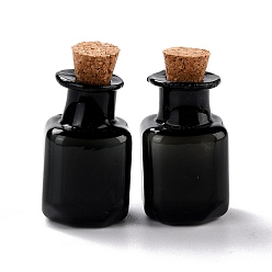Черный Квадратные стеклянные пробковые бутылки орнамент, стеклянные пустые бутылки желаний, флаконы своими руками для подвесных украшений, чёрные, 1.4x1.4x2.3 см