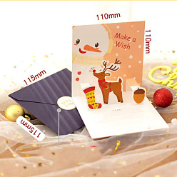 Олень Рождественская тема 1компьютерный бумажный конверт и 1pc 3d набор всплывающих поздравительных открыток, с запечатывающей наклейкой 1pc, Узор оленя, конверт: 115x115 мм, карта: 110x110мм