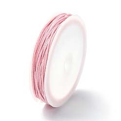 Pink 6.8M Waxed Cotton Cords, Multi-Ply Round Cord, Macrame Artisan String for Jewelry Making, Pink, 1mm, about 7.44 Yards(6.8m)/Roll