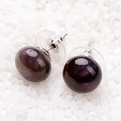 Amethyst Amethyst Stud Earrings, with Platinum Tone Brass Findings, 21.5x12mm, Pin: 0.7mm
