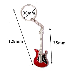 Rouge Porte-clés pendentif guitare en alliage de zinc émaillé, pour porte-clés, sac à main, cadeau d'ornement de sac à dos, rouge, 12.8 cm