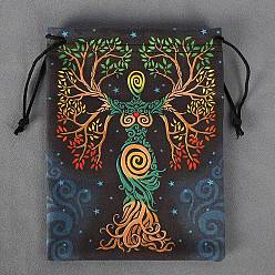 Tree of Life Velvet Jewelry Storage Drawstring Pouches, Rectangle Jewelry Bags, for Witchcraft Articles Storage, Tree of Life, 18x14cm