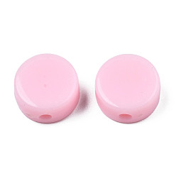 Pink Opaque Acrylic Beads, Flat Round, Pink, 10x5mm, Hole: 1.8mm, about 1300pcs/500g