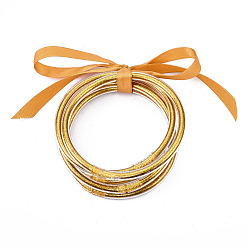 Золотистый Наборы буддийских браслетов из ПВХ, желейные браслеты, с блеском порошка и полиэстерной лентой, золотые, 2-1/2 дюйм (6.3 см), 5 шт / комплект