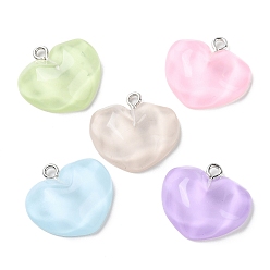 Heart Translucent Resin Pendants, Water Ripple Charms with Platinum Plated Iron Loops, Mixed Color, Heart, 20x21x7mm, Hole: 2mm