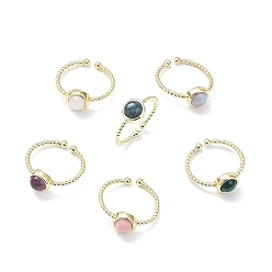 Mixed Stone Natural Gemstone Cuff Rings, Rack Plating Brass Open Rings for Women, Golden, 1.5~2.5mm, Inner Diameter: 18mm