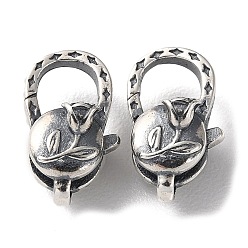 Antique Silver 925 Thailand Sterling Silver Lobster Claw Clasps, Rose Flower, with 925 Stamp, Antique Silver, 14.5x8.5x7.5mm, Hole: 1.4mm