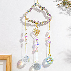 Fluorite Natural Fluorite Copper Wire Wrapped Cloud Hanging Ornaments, Teardrop Glass Tassel Suncatchers for Home Outdoor Decoration, 420mm