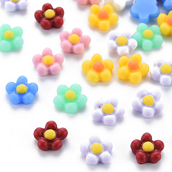 Mixed Color Opaque Resin Cabochons, Flower, Mixed Color, 7.5x7.5x3.5mm