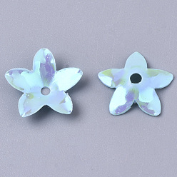 Sky Blue Ornament Accessories, PVC Plastic Paillette/Sequins Beads, AB Color Plated, Flower, Sky Blue, 12.5x12x3mm, Hole: 1.8mm, about 16000pcs/500g