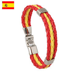 Red Flag Color Imitation Leather Triple Line Cord Bracelet with Alloy Clasp, Spain Theme Jewelry for Women, Red, 8-5/8 inch(22cm)