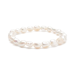Floral Blanca Pulsera elástica con cuentas de perlas naturales para mujer, blanco floral, diámetro interior: 2-3/8 pulgada (5.9 cm)