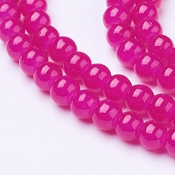 Magenta Imitation Jade Glass Beads Strands, Spray Painted, Round, Magenta, 6mm, Hole: 1.3~1.6mm, about 133pcs/strand, 31.4 inch
