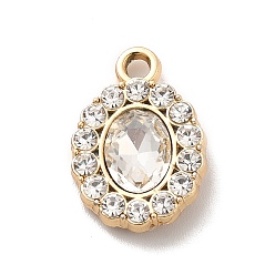 Clear UV Plating Alloy Pendants, with Crystal Rhinestone and Glass, Golden, Oval Charms, Clear, 18x12.5x4mm, Hole: 2mm
