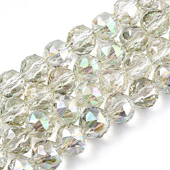 Vert Clair Plaquent verre transparent perles brins, facette, ronde, vert clair, 8x7.5mm, Trou: 1mm, Environ 70 pcs/chapelet, 70~72pcs Bout / brin, 20.67 pouces ~ 21.26 pouces (52.5~54 cm)