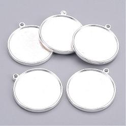 Silver Tibetan Style Pendant Cabochon Settings, Plain Edge Bezel Cups, Double-sided Tray, Lead Free & Cadmium Free, Silver Color Plated, 33x29x4mm, Hole: 2mm, Flat Round Tray: 26mm