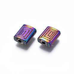 Rainbow Color Placage en rack perles en alliage de couleur arc-en-ciel, sans cadmium et sans nickel et sans plomb, rectangle, 8.5x6.5x3mm, Trou: 1.2~1.5mm