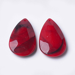 Red Acrylic Pendants, Imitation Gemstone Style, teardrop, Red, 48x28x9mm, Hole: 2mm, about 68pcs/500g