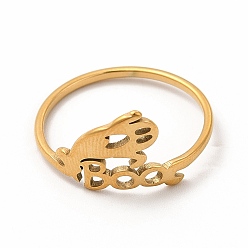Золотой 304 выдолбленное призрак из нержавеющей стали с кольцом на палец со словом «бу» для женщин, золотые, внутренний диаметр: 17.8 мм