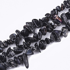 Черный Натуральные имперские нитки из бисера яшмы, окрашенные, чипсы, чёрные, 4~18x4~15x1~10 мм, отверстие : 1 мм, около 88~100 шт / нитка, 15.3 дюйм ~ 15.7 дюйм
