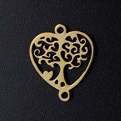 Golden 201 Stainless Steel Links connectors, Tree of Life with Heart, Golden, 17.5x15x1mm, Hole: 1.5mm