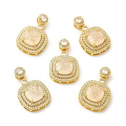 PapayaWhip Rack Plating Brass & Crushed Ice Cut Cubic Zirconia Pendants, with Rhinestone, Real 14K Gold Plated, Cadmium Free & Lead Free, Rounded Square Charm, PapayaWhip, 25x18.5x8mm, Hole: 2.5x4mm