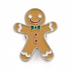 Vara de Oro Pin de esmalte de hombre de pan de jengibre de navidad, insignia de aleación para ropa de mochila, Platino, vara de oro, 27x22x1.7 mm